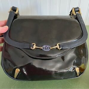 VTG Mark Cross Patent & Calfskin Harness Deco Bag * Italy*